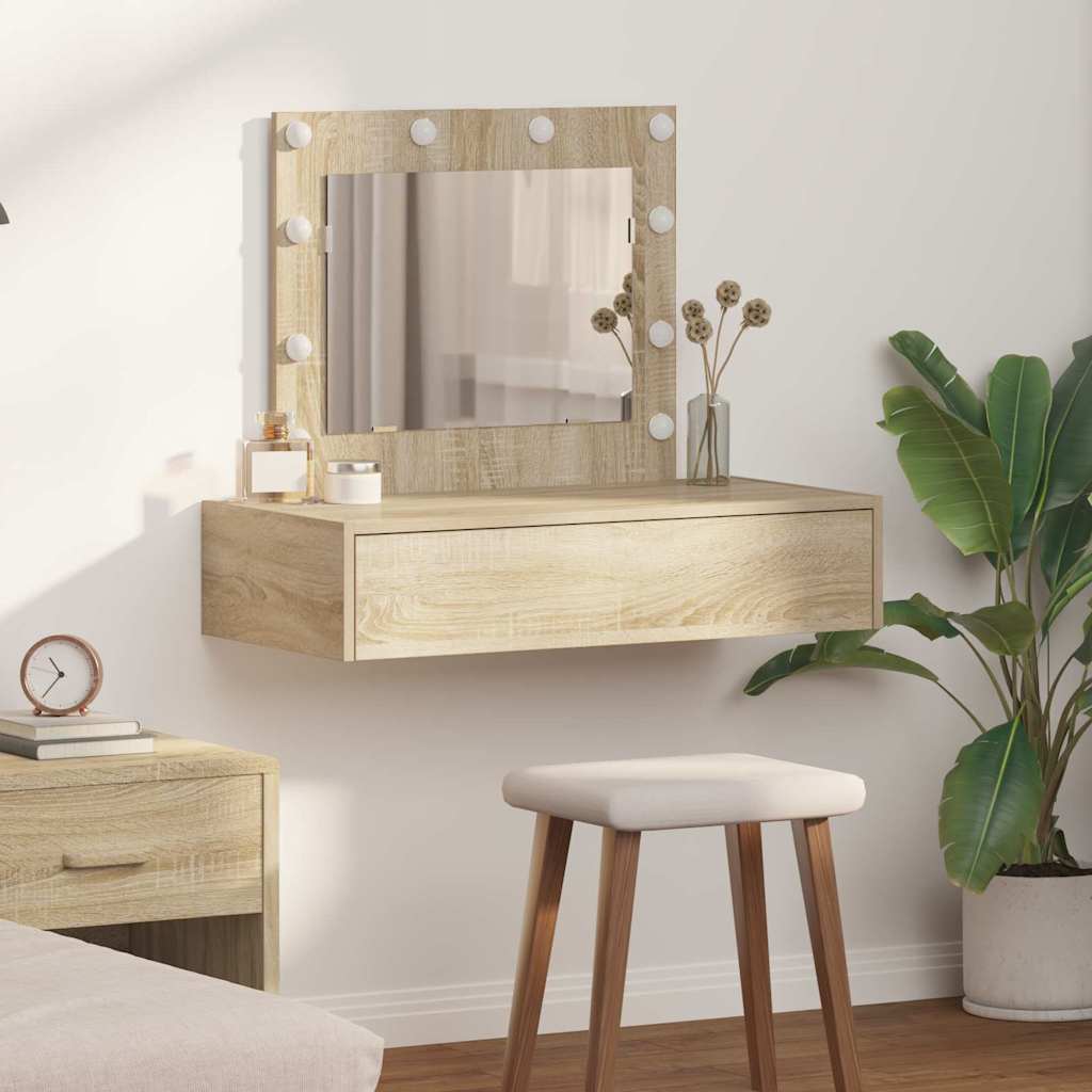 Wall Hanging Dressing Table with LED Lights Sonoma Oak - Design Hut