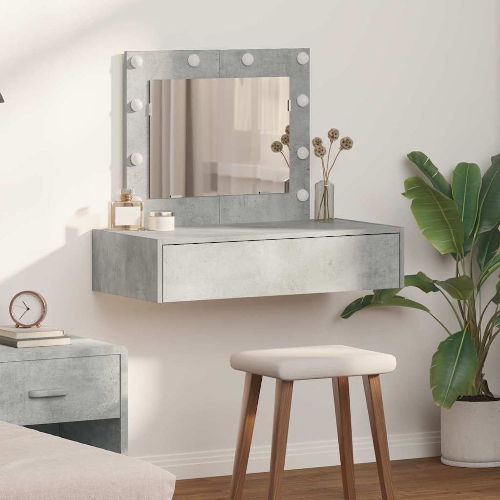 Wall Hanging Dressing Table with LED Lights Concrete Grey - Charlotte Dunes