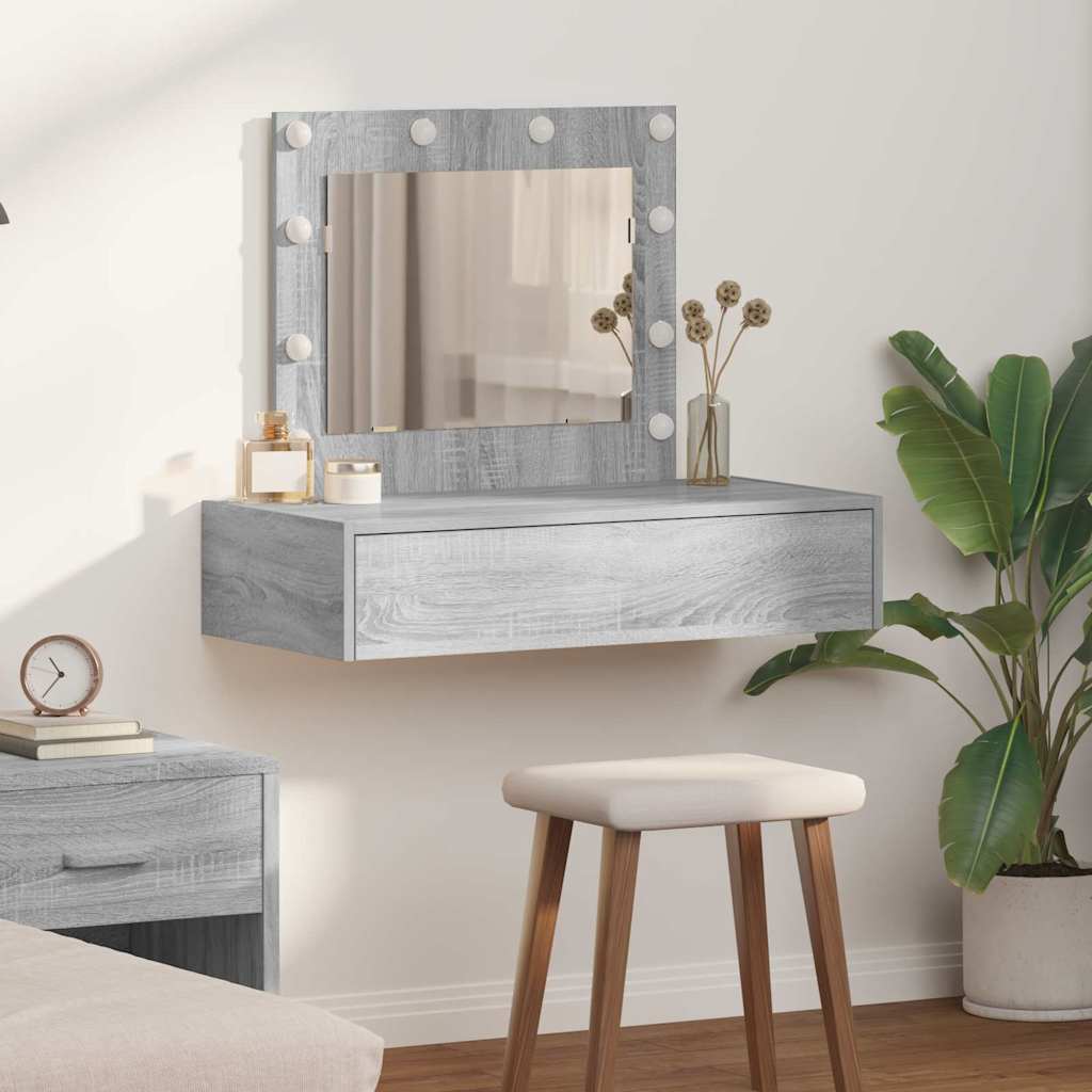 Wall Hanging Dressing Table with LED Lights Grey Sonoma - Decor Base