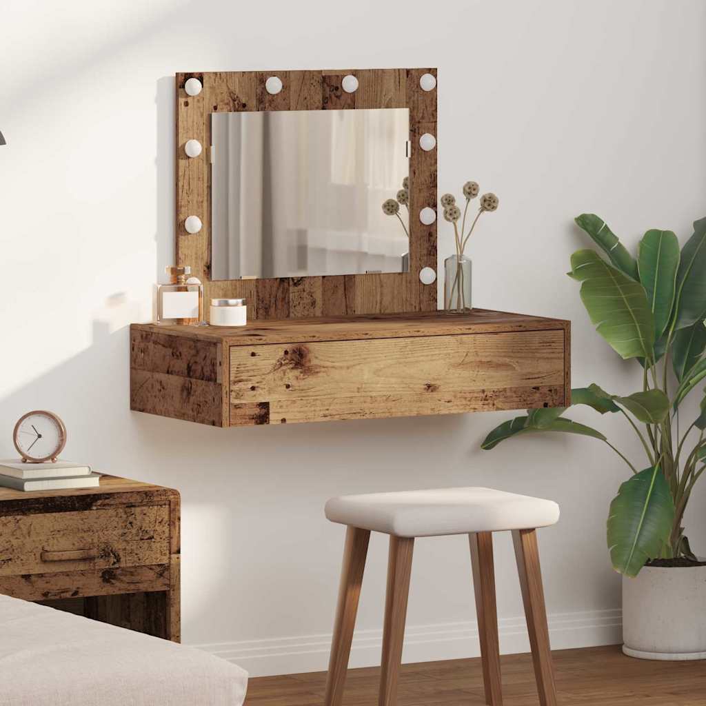 Wall Hanging Dressing Table with LED Lights Old Wood - Merkel Designers