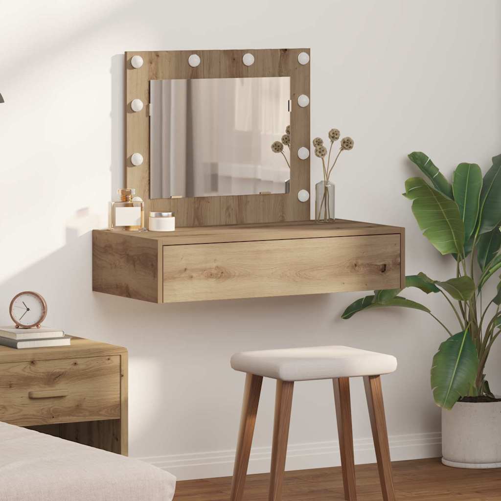 Wall Hanging Dressing Table with LED Lights Artisan Oak - Sid & Sam