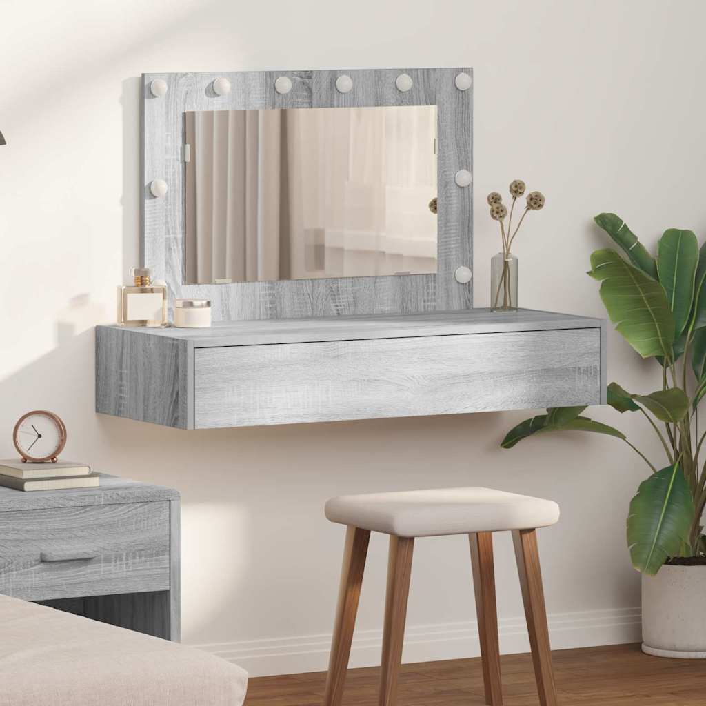 Wall Hanging Dressing Table with LED Lights Grey Sonoma - Decor Base