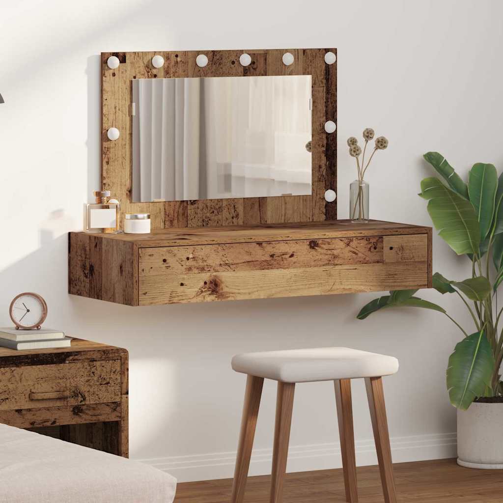 Wall Hanging Dressing Table with LED Lights Old Wood - Discount Dealers