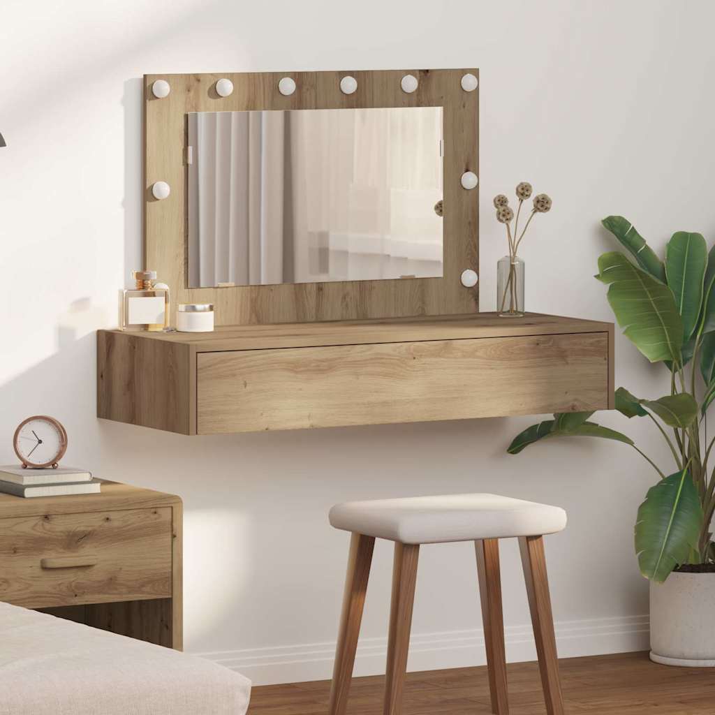 Wall Hanging Dressing Table with LED Lights Artisan Oak - Tyrell & Tyrell