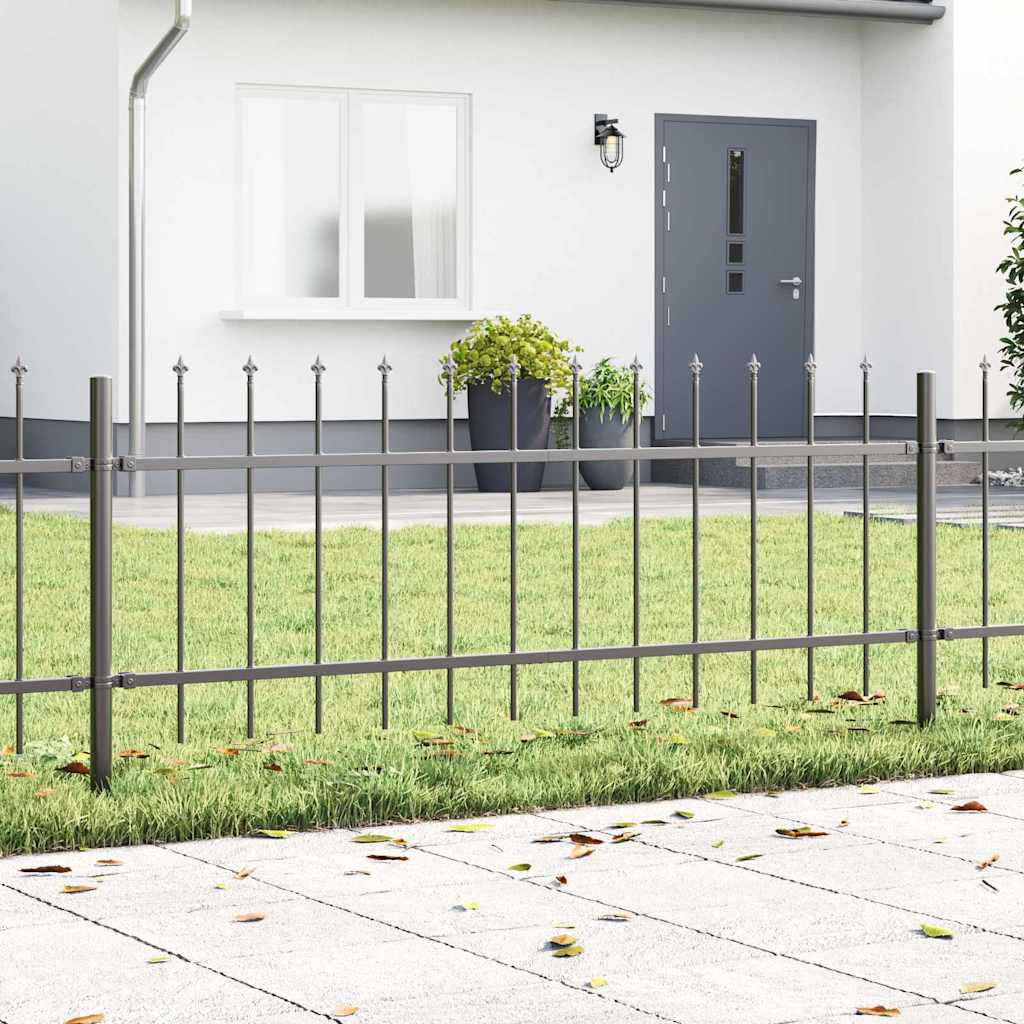 Garden Fence with Spear Top Grey 3.4x0.6 m Steel - Design Hut