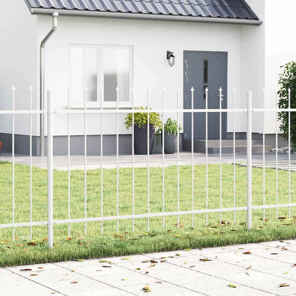 Garden Fence with Spear Top White 15,3x0,8 m Steel - Discount Dealers