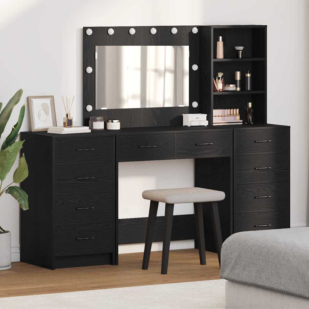 3 Piece Dressing Table Set with LED Black Engineered Wood - Merkel Designers