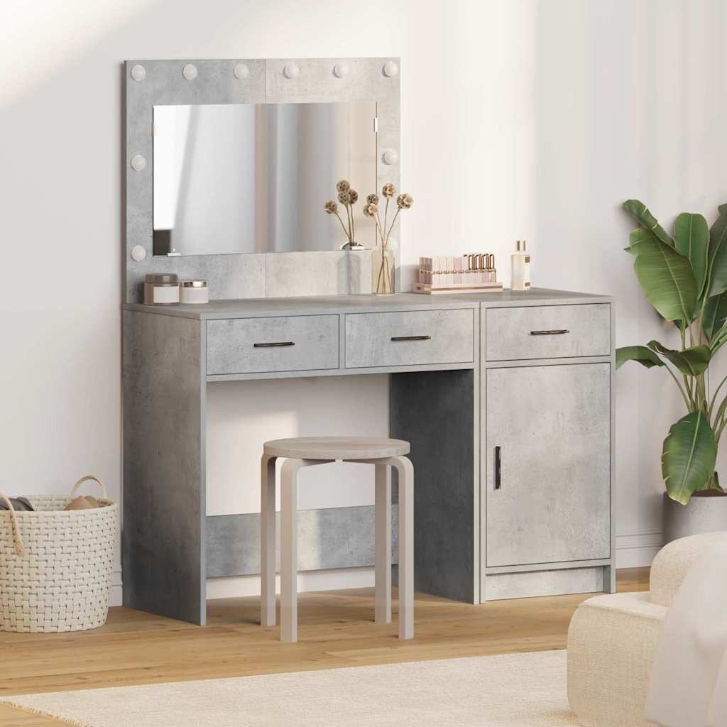 2-Piece Dressing Table Set with LED in Concrete Grey Made from Engineered Wood - Decor Base