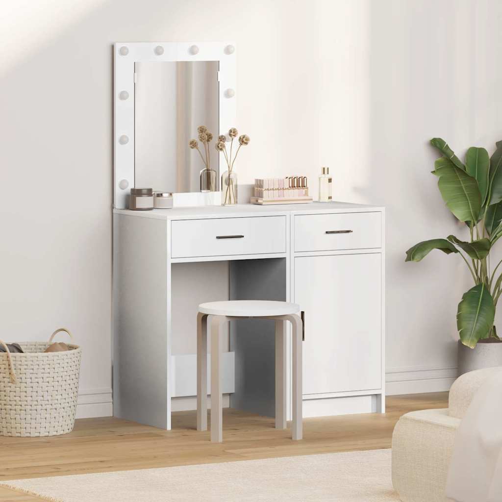 2-Piece Dressing Table Set with LED - White Engineered Wood - Merlin Deals