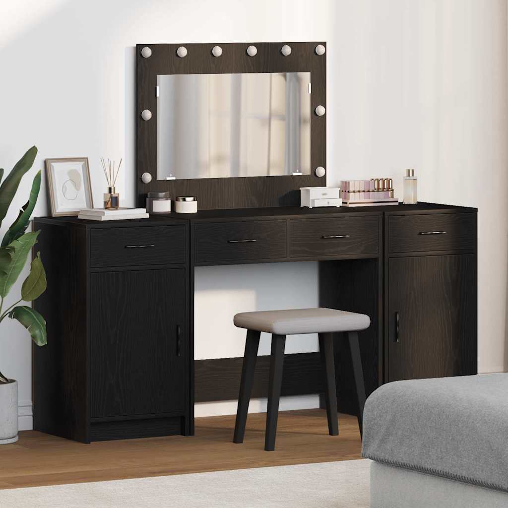 3-Piece Dressing Table Set with LED in Black Engineered Wood - Merlin Deals