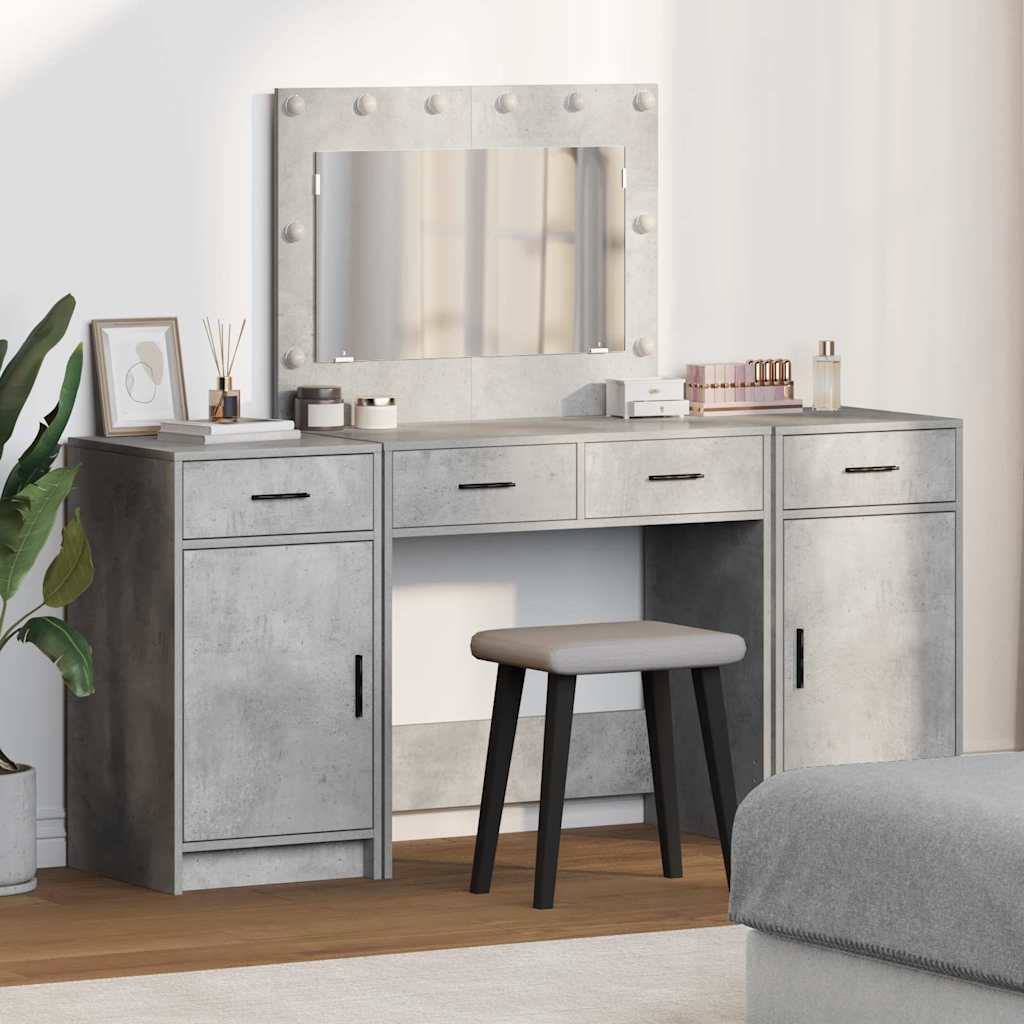 3 Piece Dressing Table Set with LED Concrete Grey Engineered Wood - Direct Imports