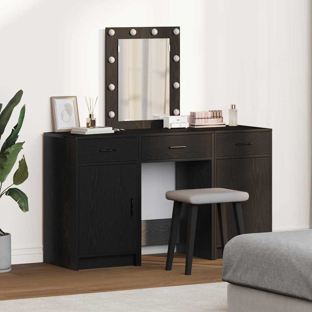 3 Piece Dressing Table Set with LED Black Engineered Wood - Unbeatable Bargains
