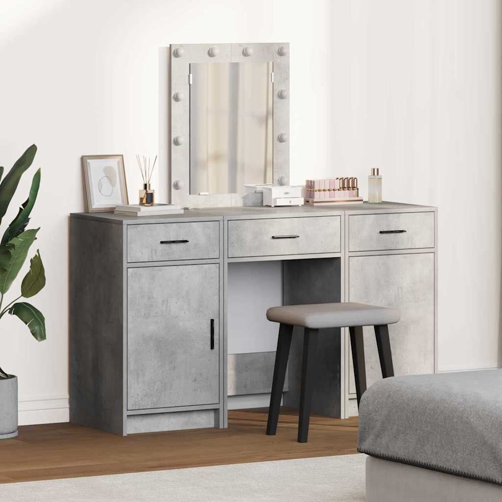 3 Piece Dressing Table Set with LED Concrete Grey Engineered Wood - Tyrell & Tyrell