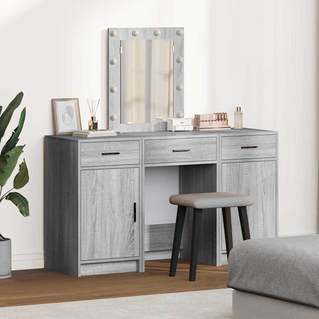 3 Piece Dressing Table Set with LED Grey Sonoma Engineered Wood - Merlin Deals