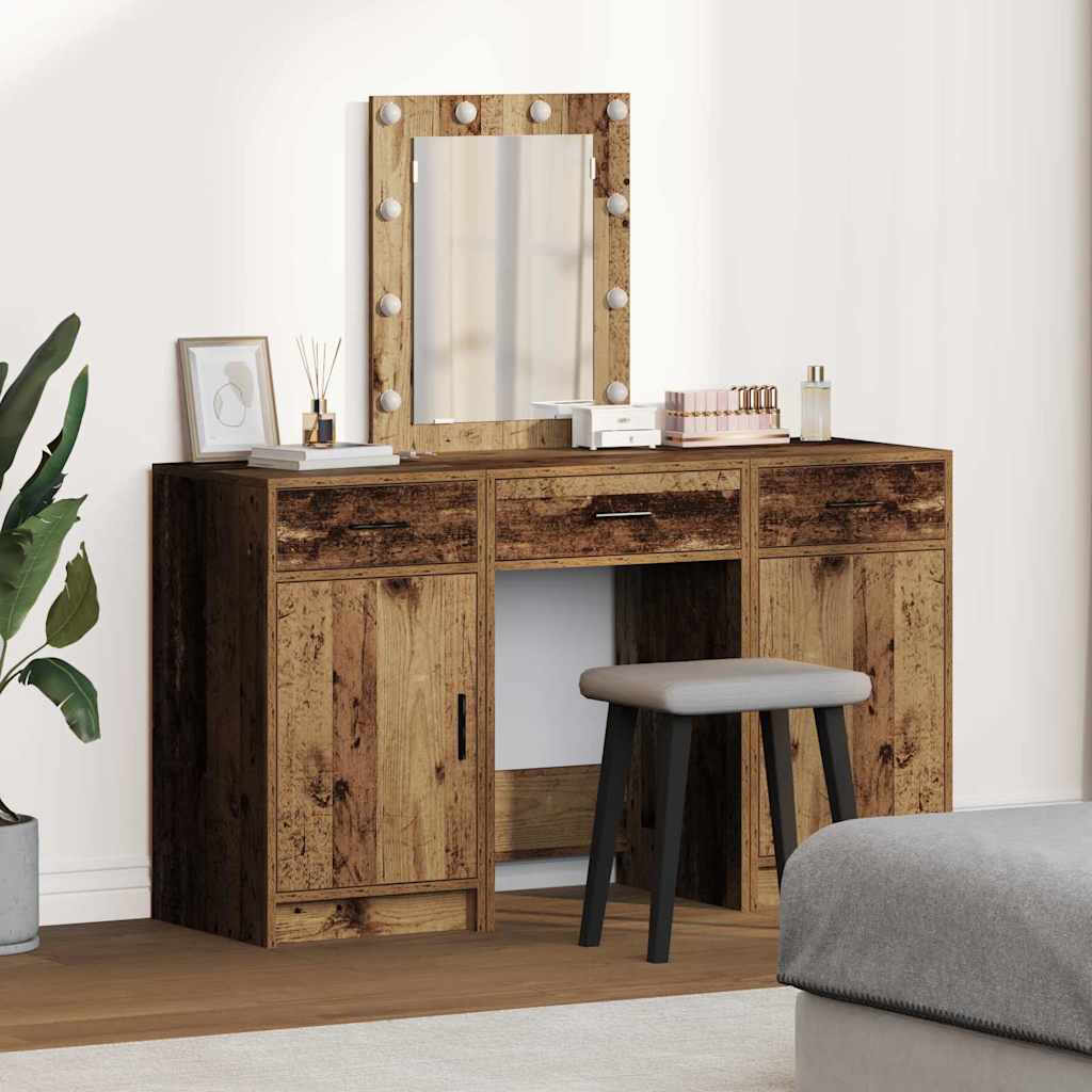 3-Piece Dressing Table Set with LED - Old Wood Engineered Wood - Charlotte Dunes