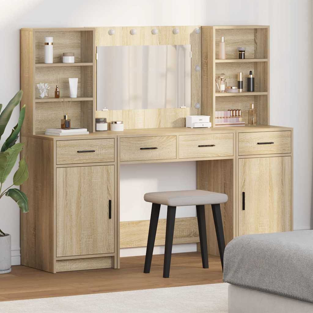3 Piece Dressing Table Set Somoma Oak Engineered Wood - Style and Chic