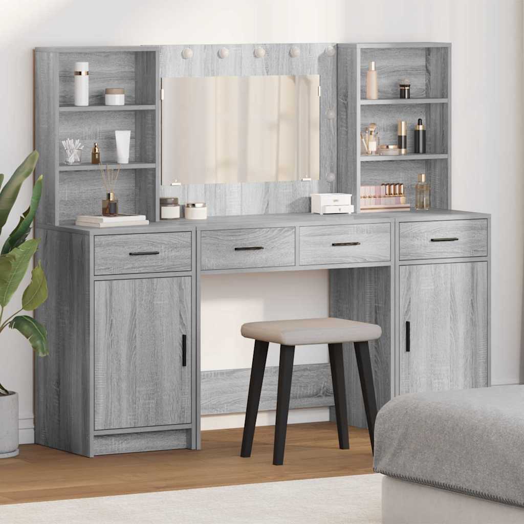 3 Piece Dressing Table Set Grey Sonoma Engineered Wood - Sid & Sam