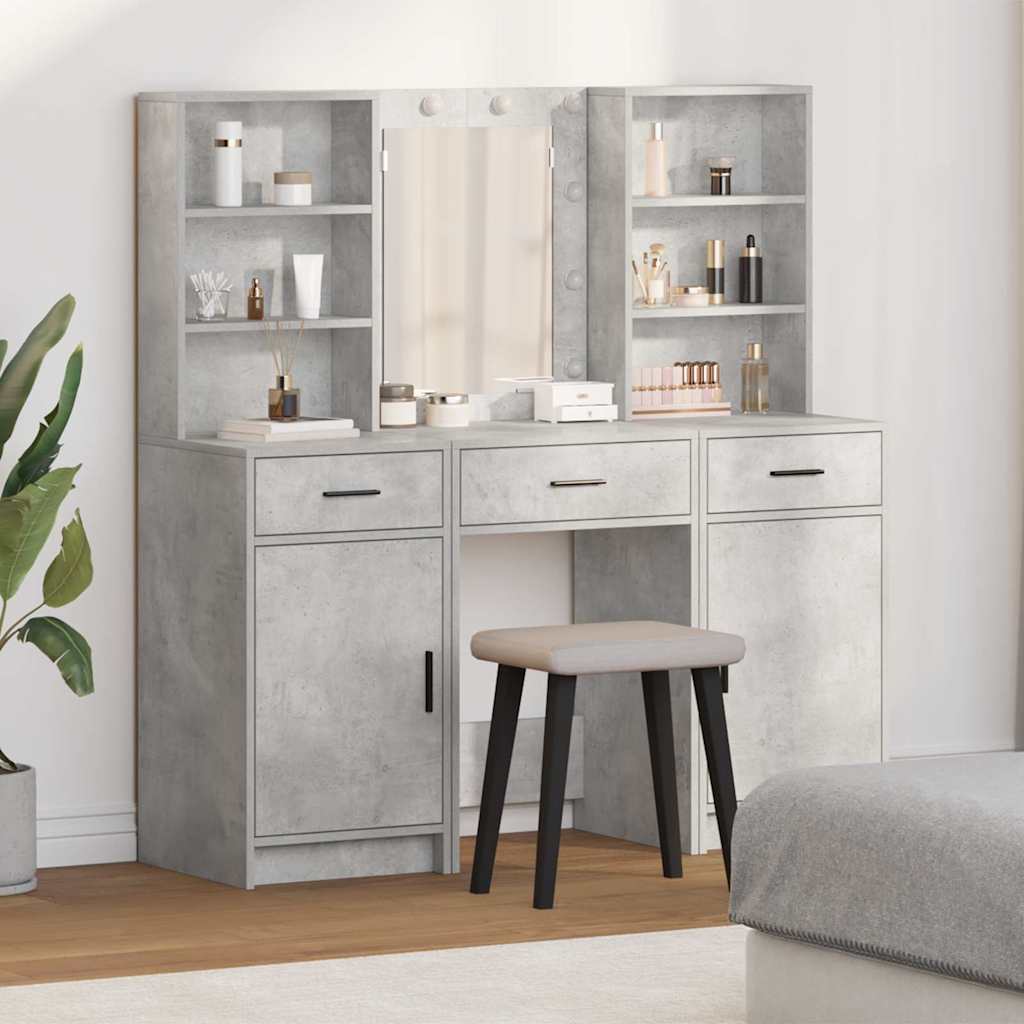 3 Piece Dressing Table Set Concrete Grey Engineered Wood - Decor Base