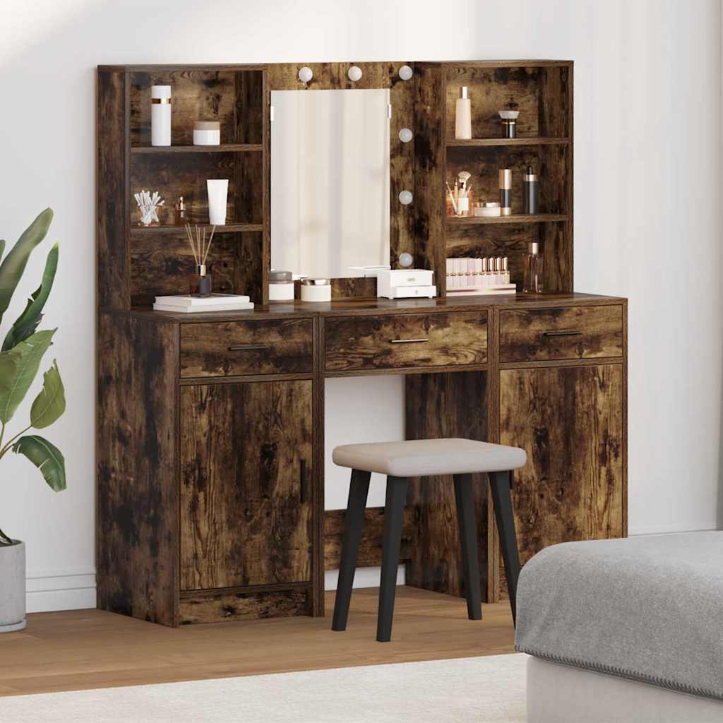 3 Piece Dressing Table Set Smoked Oak Engineered Wood - Style and Chic