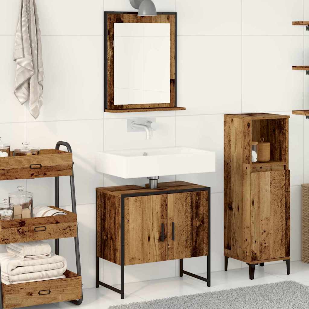 2 Piece Bathroom Cabinet Set Old Wood Engineered Wood - The Home Maker