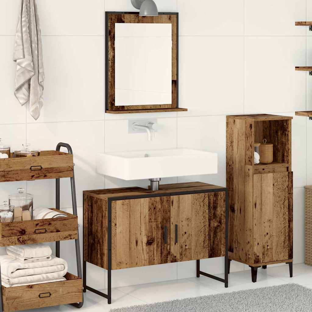 2 Piece Bathroom Furniture Set Old Wood Engineered Wood - Decor Base