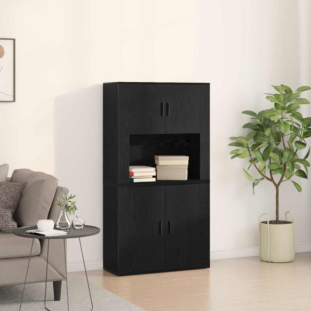 Highboard Black Oak 80x33x150 cm Engineered Wood - Brittle & Co