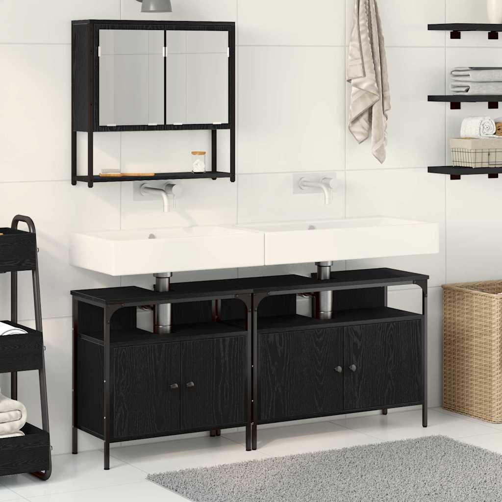 3 Piece Bathroom Furniture Set Black Oak Engineered Wood - The Home Maker