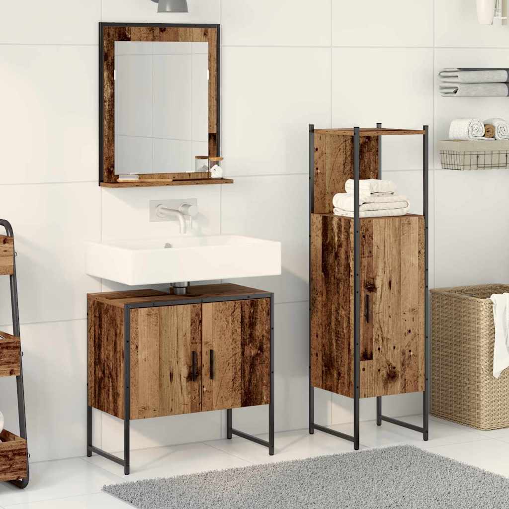 3 Piece Bathroom Cabinet Set Old Wood Engineered Wood - Style and Chic