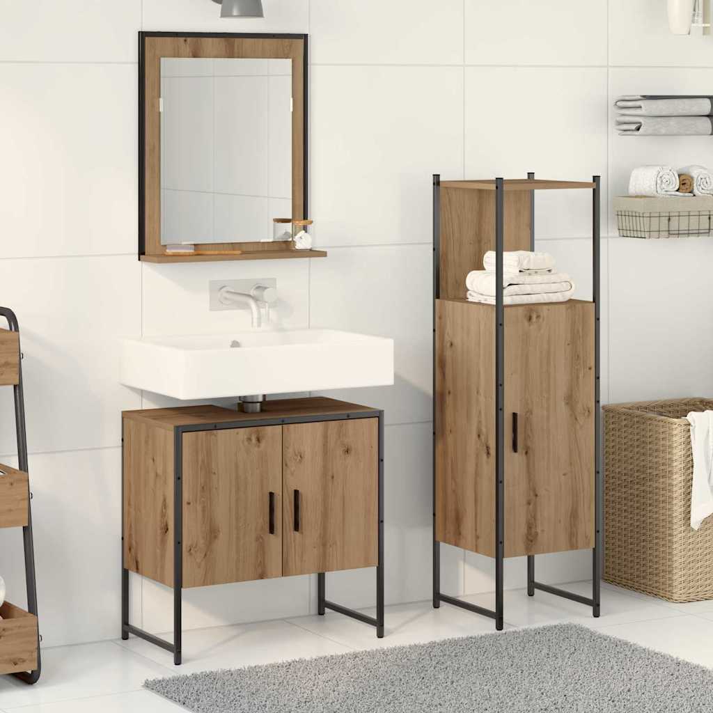 3 Piece Bathroom Cabinet Set Artisan Oak Engineered Wood - Sid & Sam