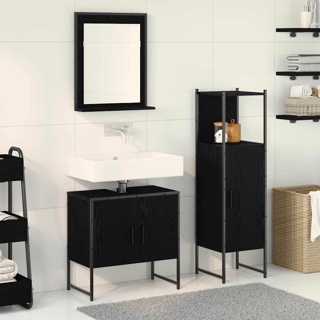 3 Piece Bathroom Cabinet Set Black Oak Engineered Wood - Unbeatable Bargains
