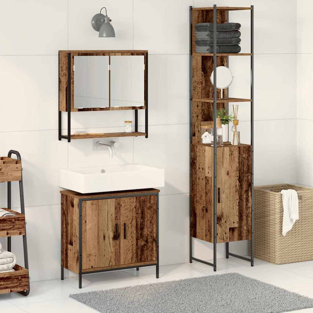3 Piece Bathroom Furniture Set Old Wood Engineered Wood - Brittle & Co