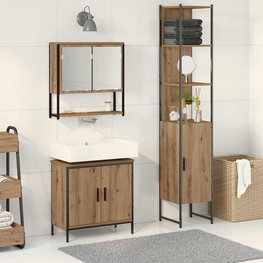 3 Piece Bathroom Furniture Set Artisan Oak Engineered Wood - Style and Chic