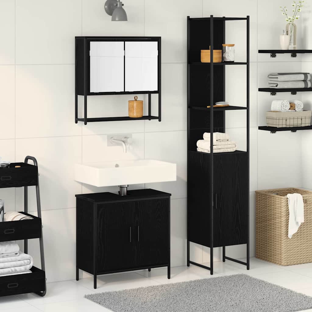 3 Piece Bathroom Furniture Set Black Oak Engineered Wood - Style and Chic