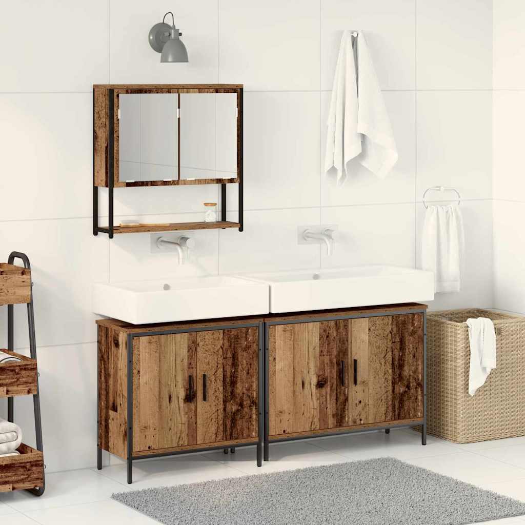 3 Piece Bathroom Furniture Set Old Wood Engineered Wood - Discount Dealers