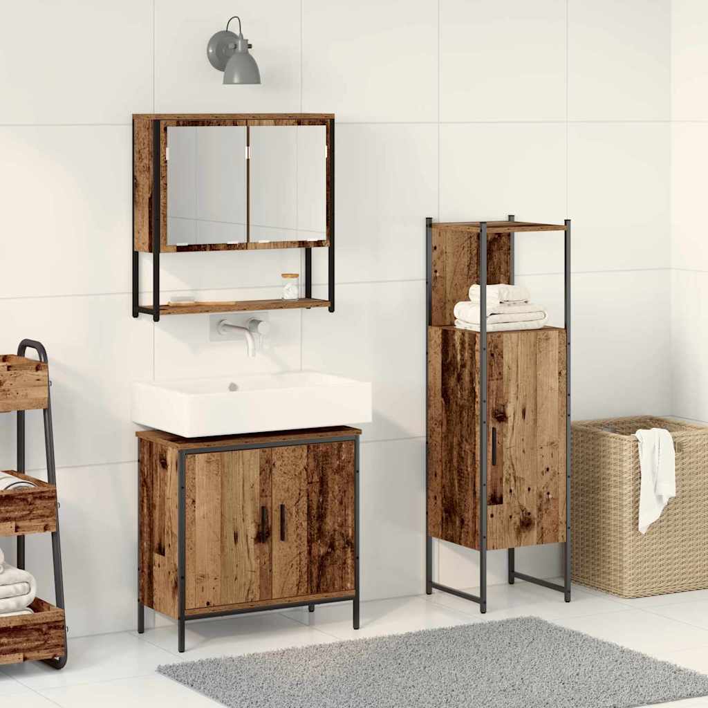 3 Piece Bathroom Furniture Set Old Wood Engineered Wood - The Home Maker