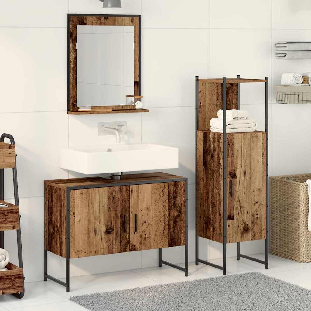 3 Piece Bathroom Furniture Set Old Wood Engineered Wood - Brittle & Co