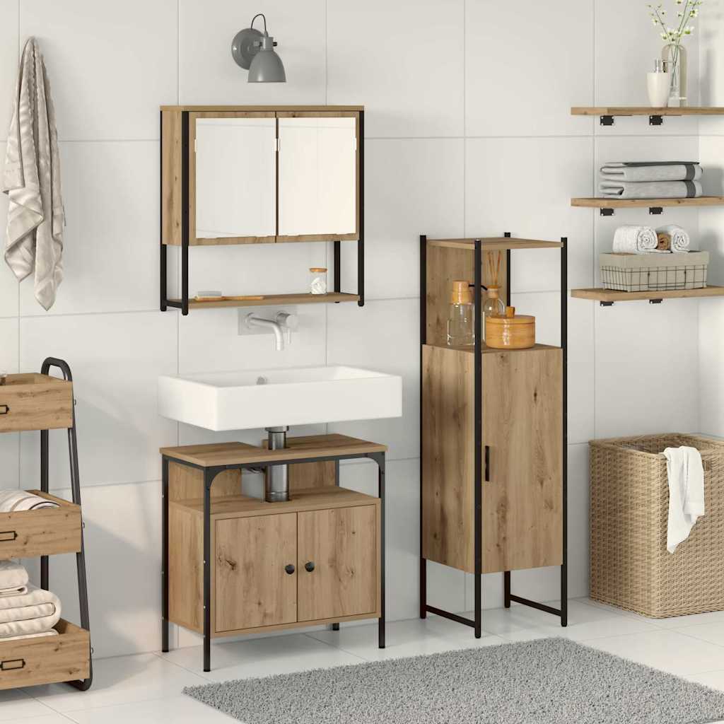 3 Piece Bathroom Furniture Set Artisan Oak Engineered Wood - Merkel Designers