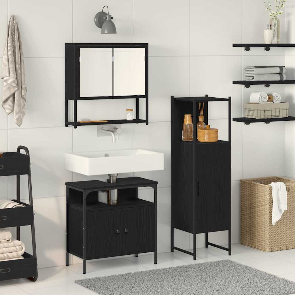 3 Piece Bathroom Furniture Set Black Oak Engineered Wood - Sid & Sam