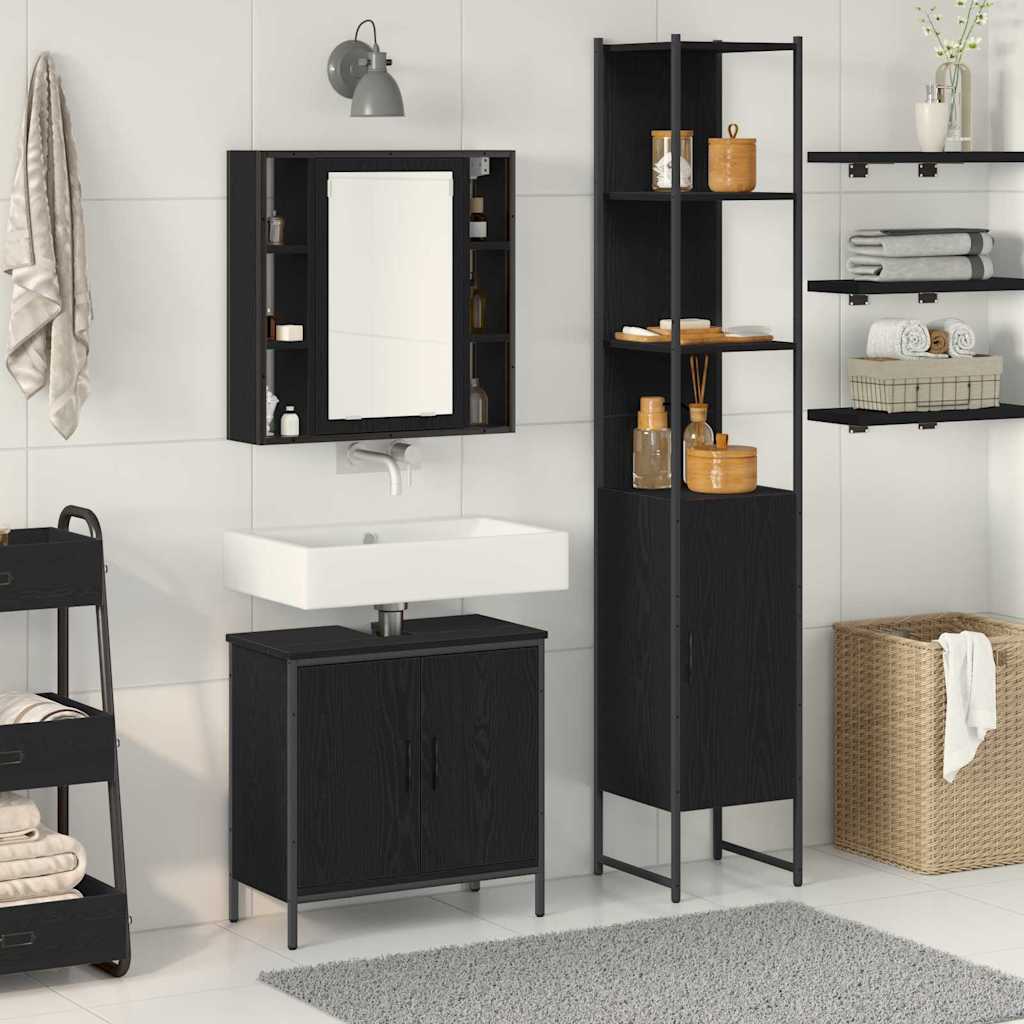 Bathroom Sink Cabinet Black Oak 60x30x60 cm Engineered Wood - Direct Imports
