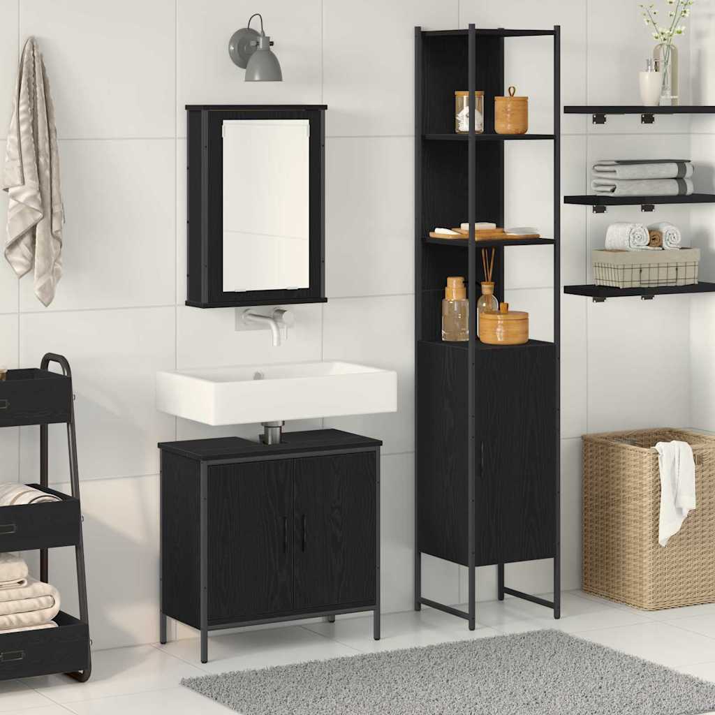 3 Piece Bathroom Furniture Set Black Oak Engineered Wood - All Things Good