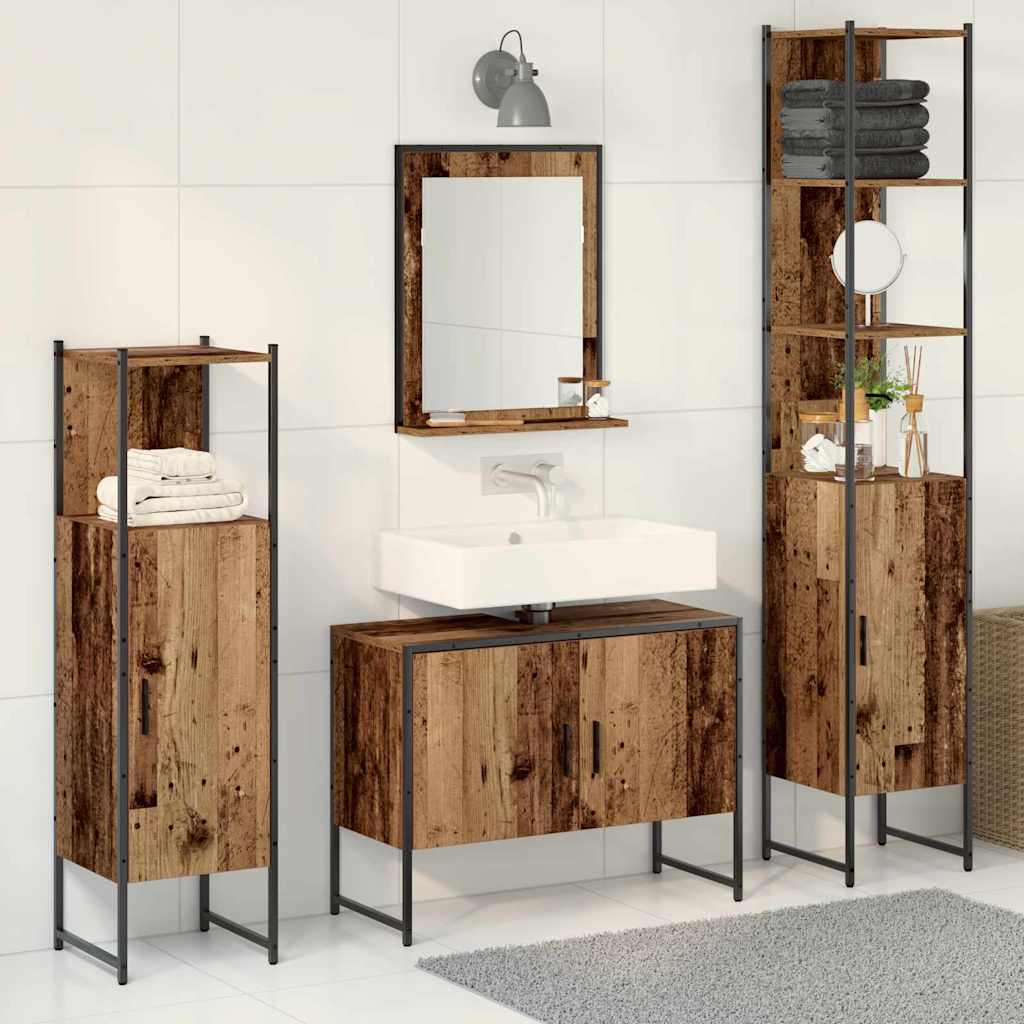4 Piece Bathroom Furniture Set Old Wood Engineered Wood - Discount Dealers