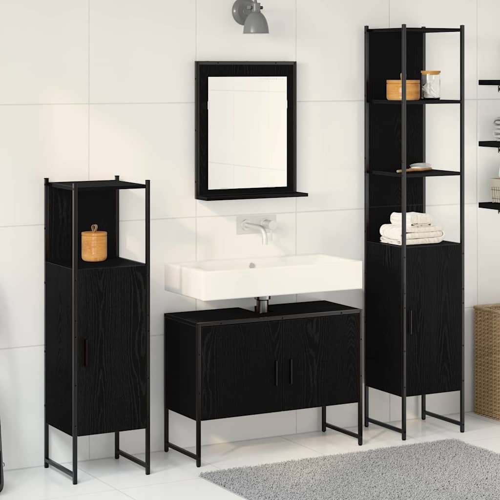 4 Piece Bathroom Furniture Set Black Oak Engineered Wood - Charlotte Dunes