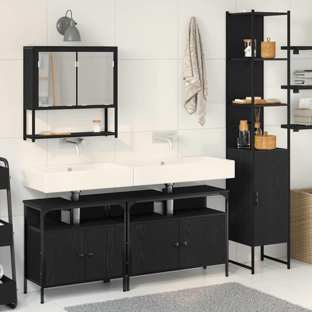 4 Piece Bathroom Furniture Set - Black Oak, Made of Engineered Wood - Decor Base