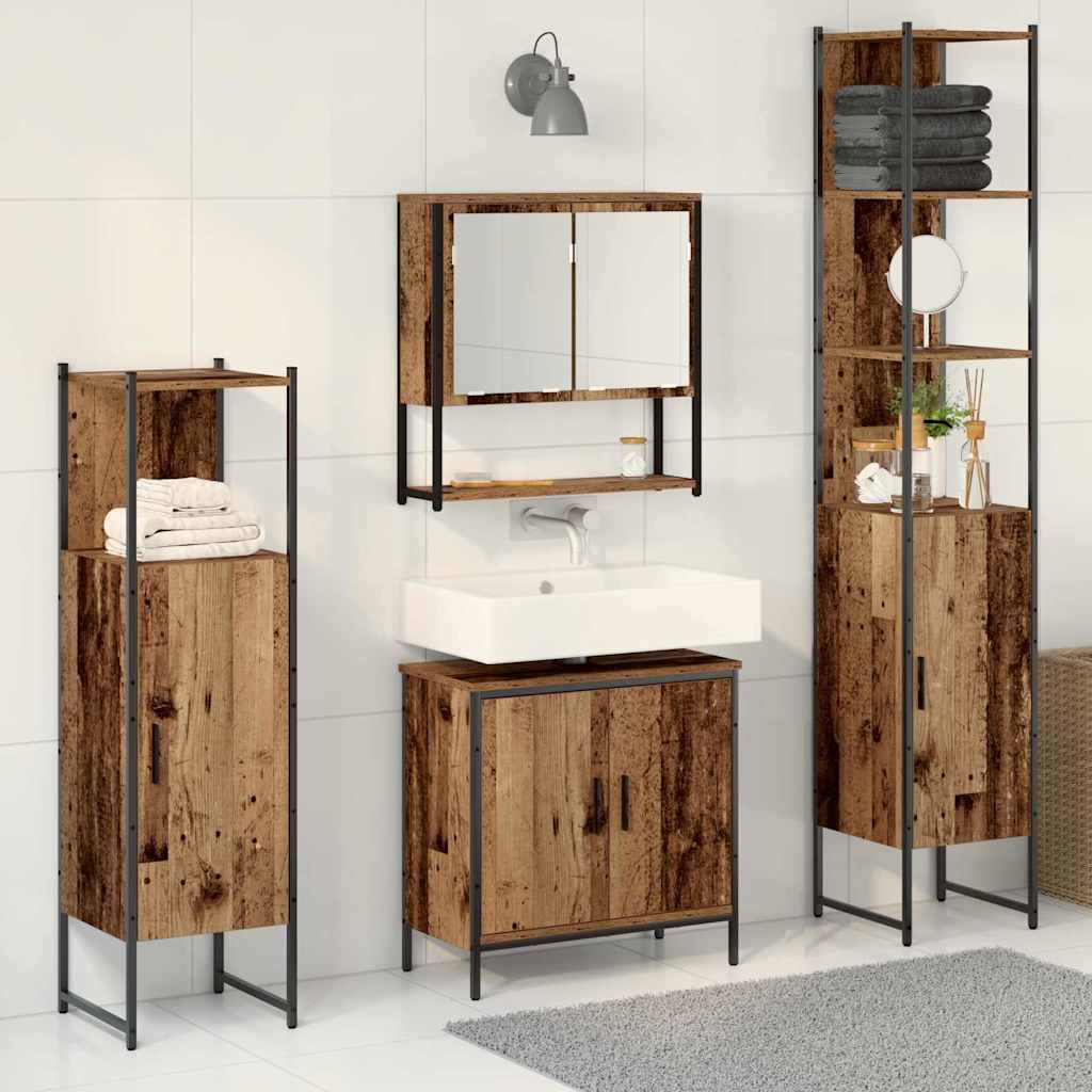 4 Piece Bathroom Furniture Set Old Wood Engineered Wood - Merkel Designers