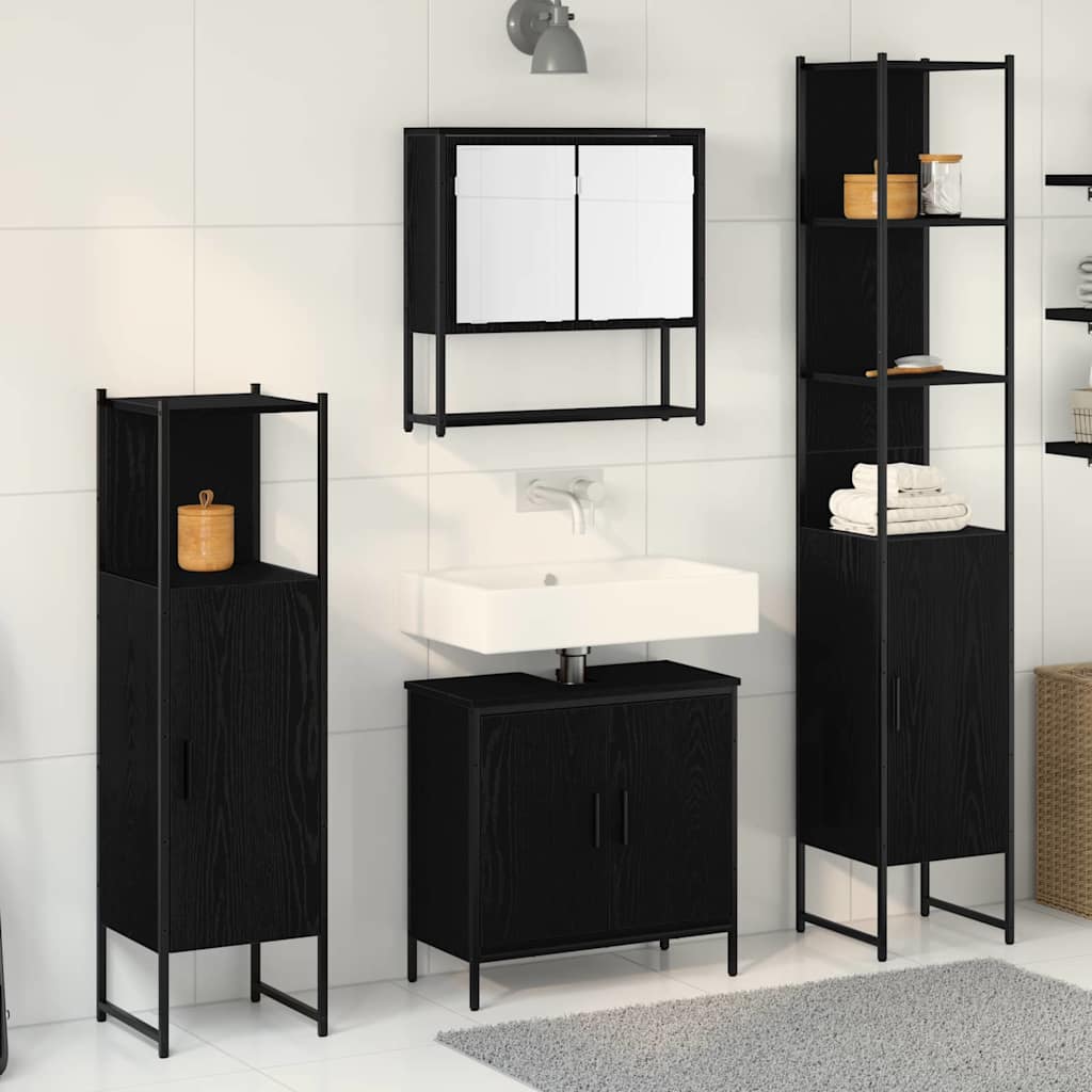 4 Piece Bathroom Furniture Set Black Oak Engineered Wood - Decor Base