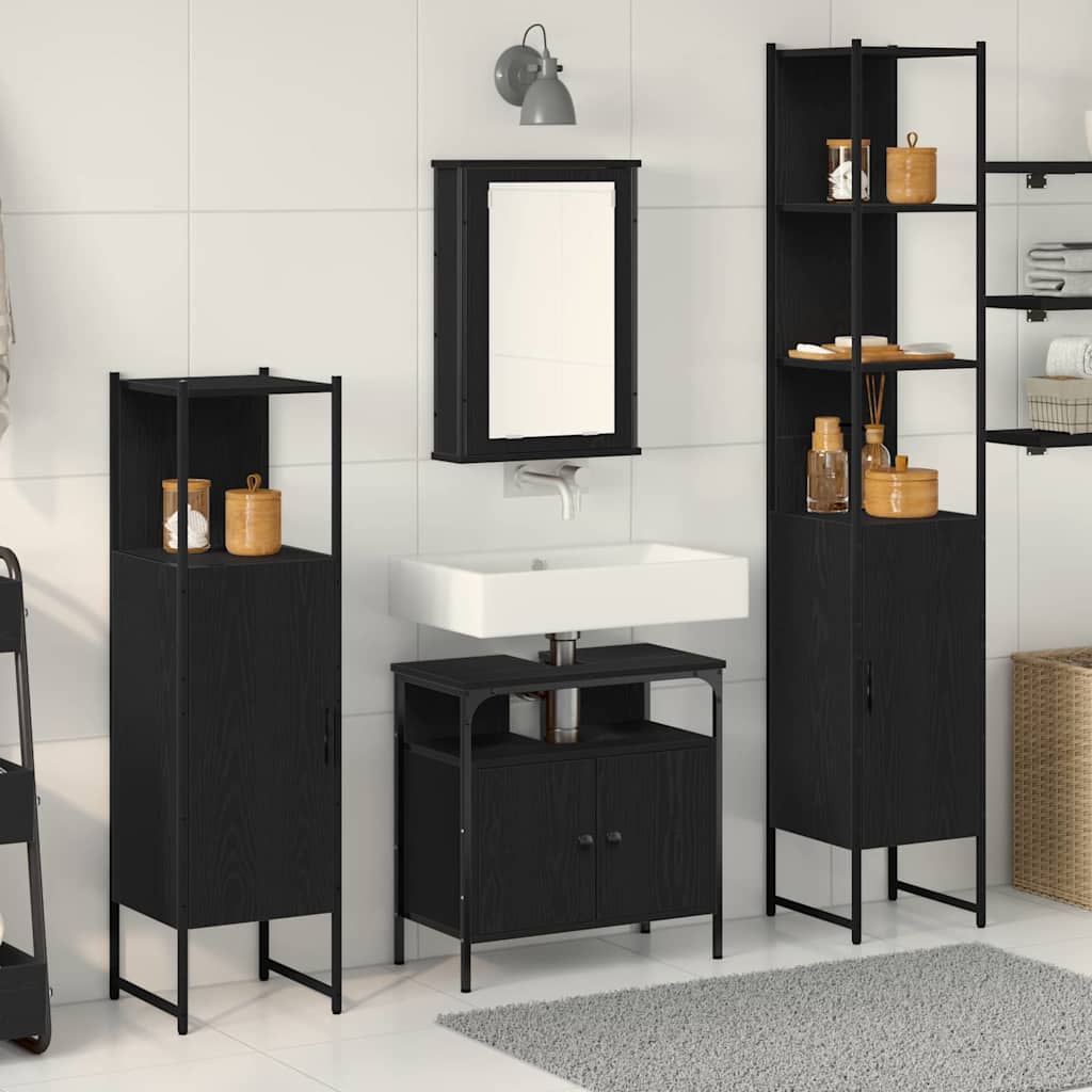 4 Piece Bathroom Furniture Set in Black Oak Engineered Wood - Millennium Furniture