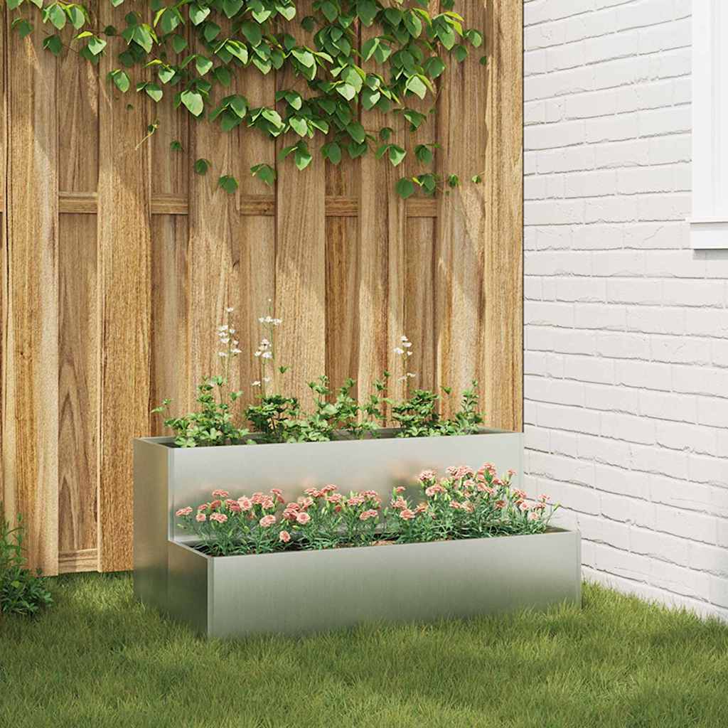 REHAL Garden Planter 100x60x45 cm Galvanised Steel - Silver - Design Hut