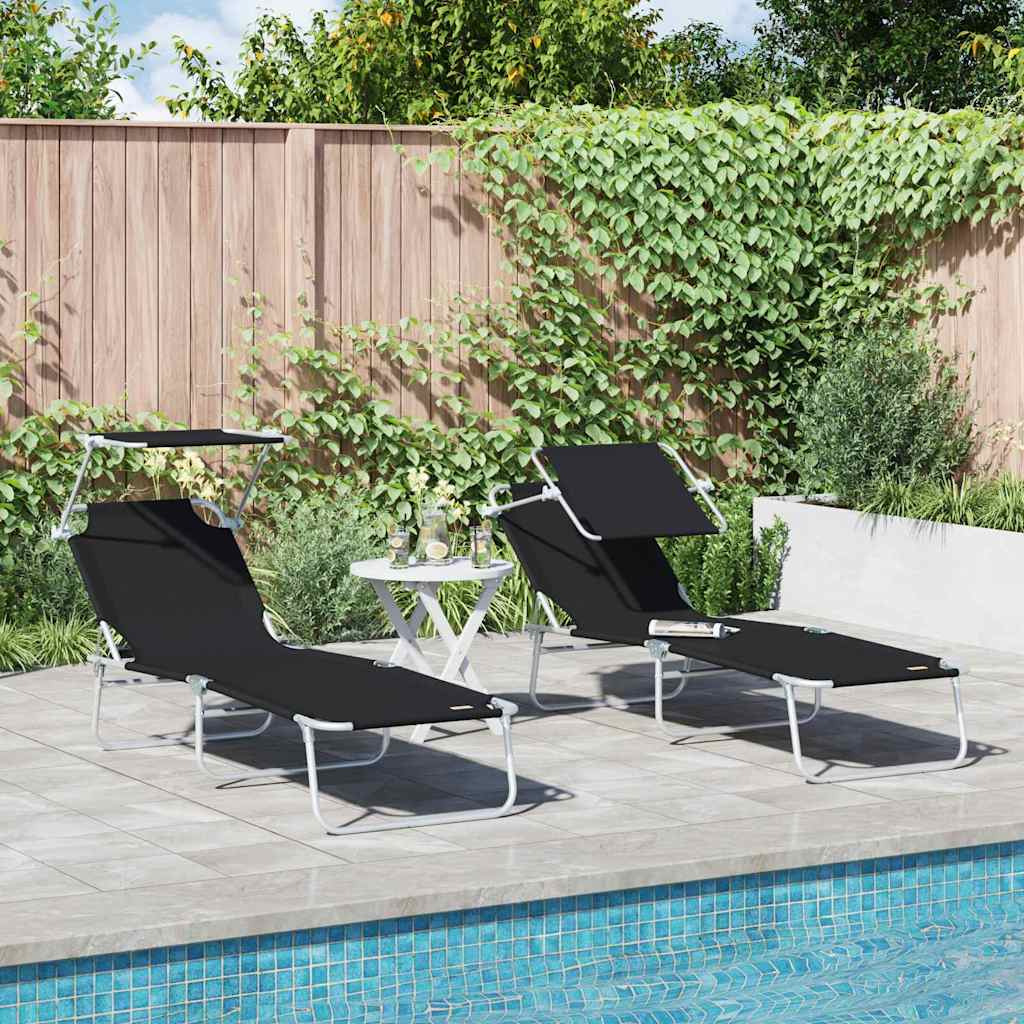 TARCOVE Sun Lounger Folding 2 pcs 58x188x77cm Polyester - Black - Charlotte Dunes