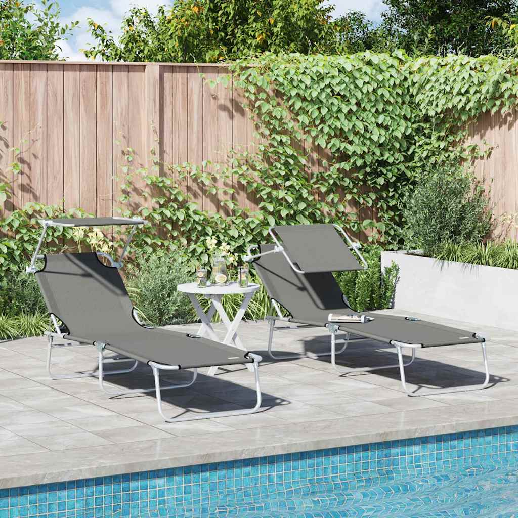 TARCOVE Sun Lounger Folding 2 pcs 58x188x77cm Polyester - Grey - Charlotte Dunes