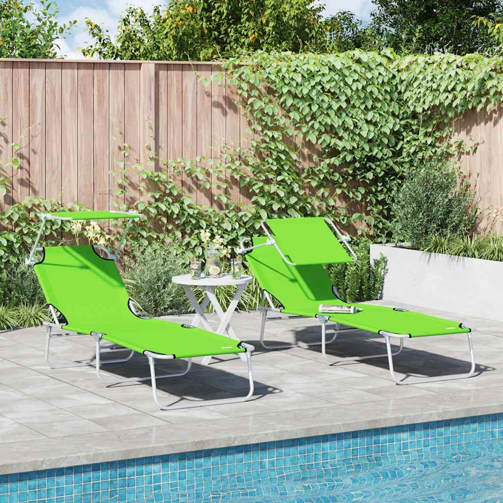 TARCOVE Sun Lounger Folding 2 pcs 58x188x77cm Polyester - Green - Charlotte Dunes